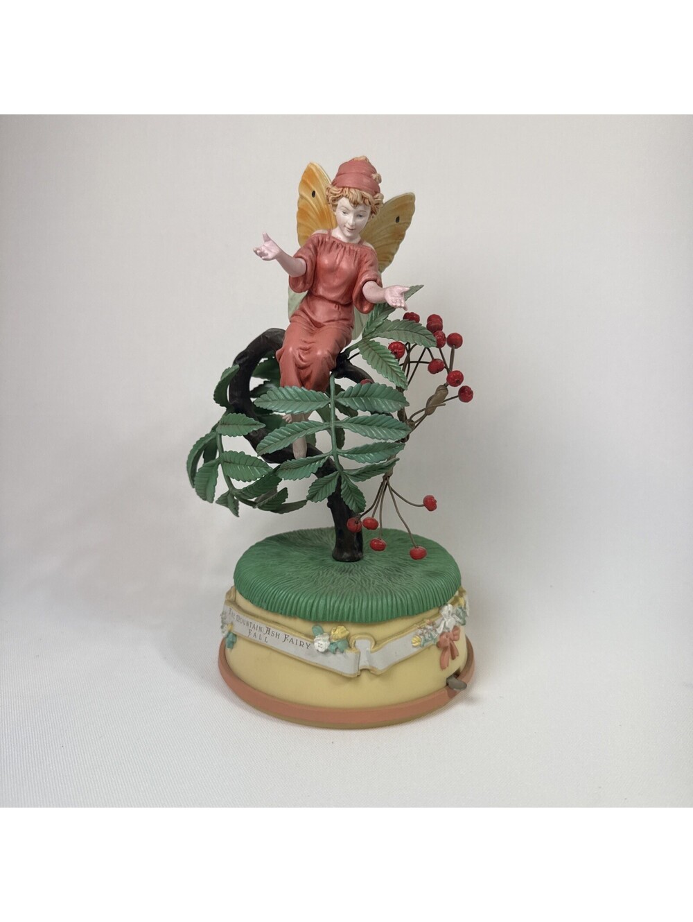 Enesco ~[ THE MOUNTAIN ASH FAIRY FALL ] Windup Roating Music Box red description